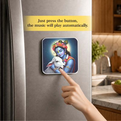 Lord Krishna Musical Fridge Magnet  Krishna Vasudevaya Mantra Playing Rechargeable Fridge Magnet Devotional Return Gift for Family & Friends Housewarming Gift Spiritual Home Decor